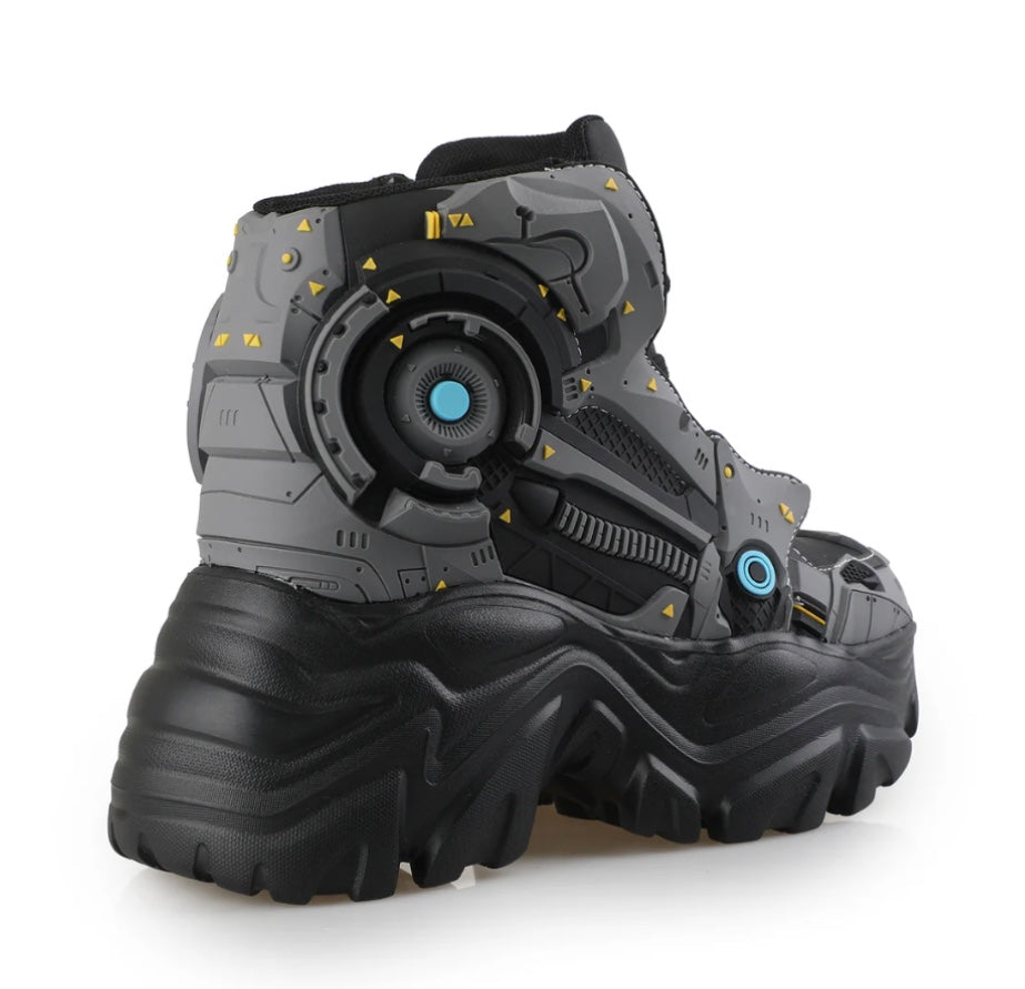 futuristic black and gray platform sneaker by Anthony Wang from Shoe Be Do USA back view