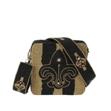 Fleur De Lis Black & Gold Beaded Handbag