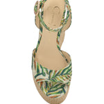 raffia and leaf wedge sandal with buckle strap closure birds eye view