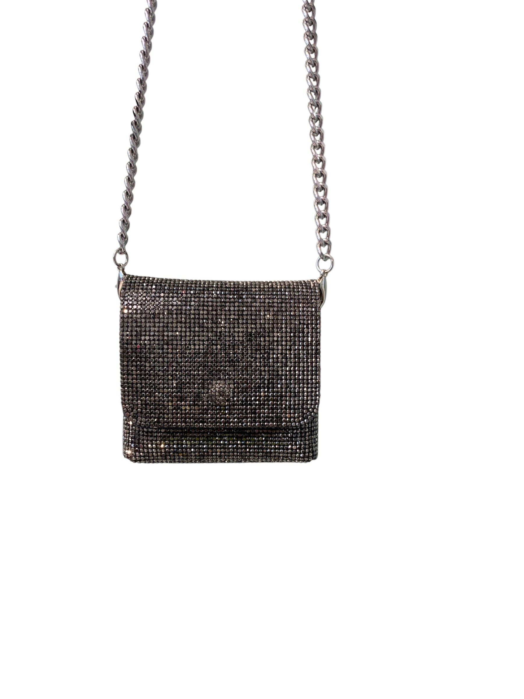 Black textured handbag with chain strap