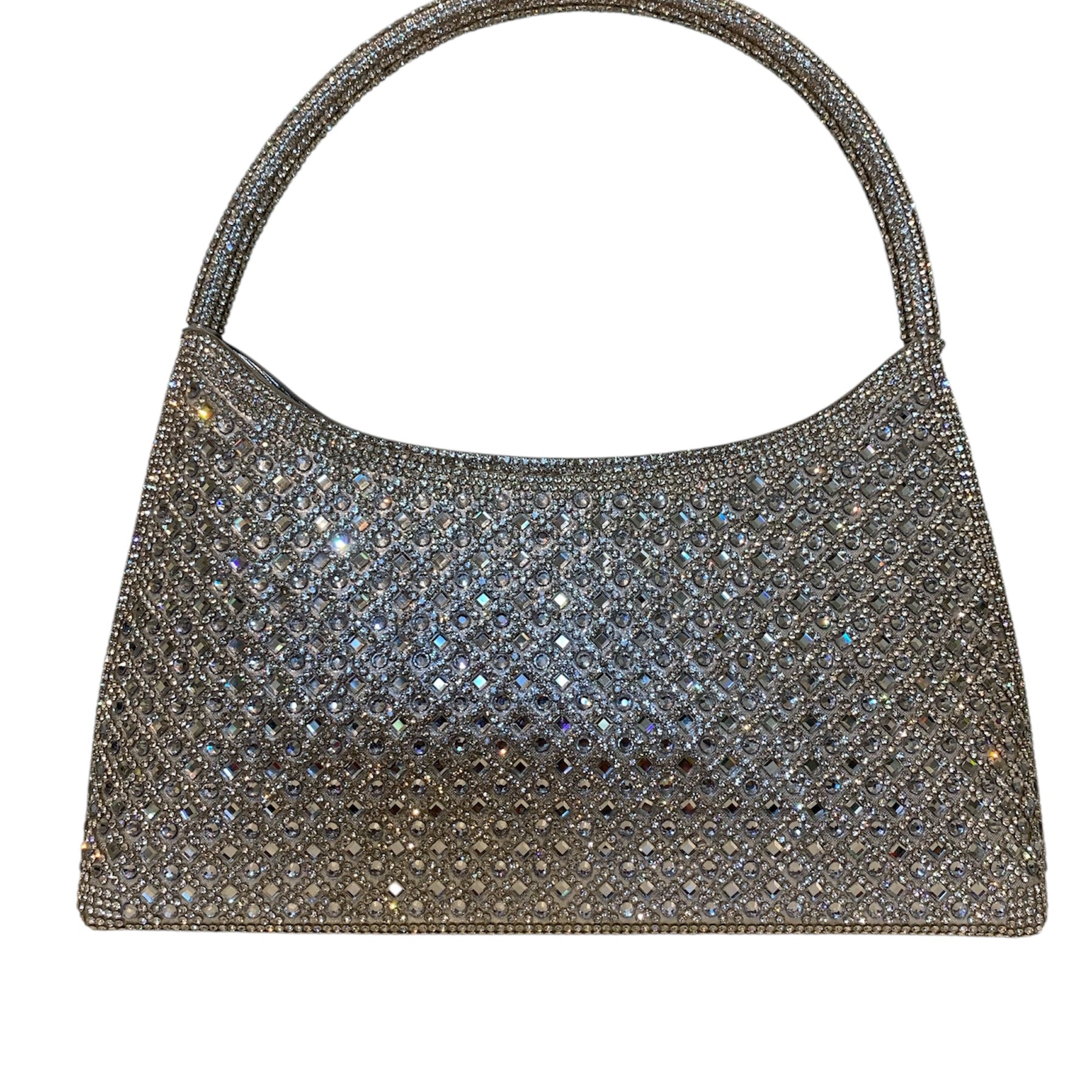 Silver beaded handbag close-up