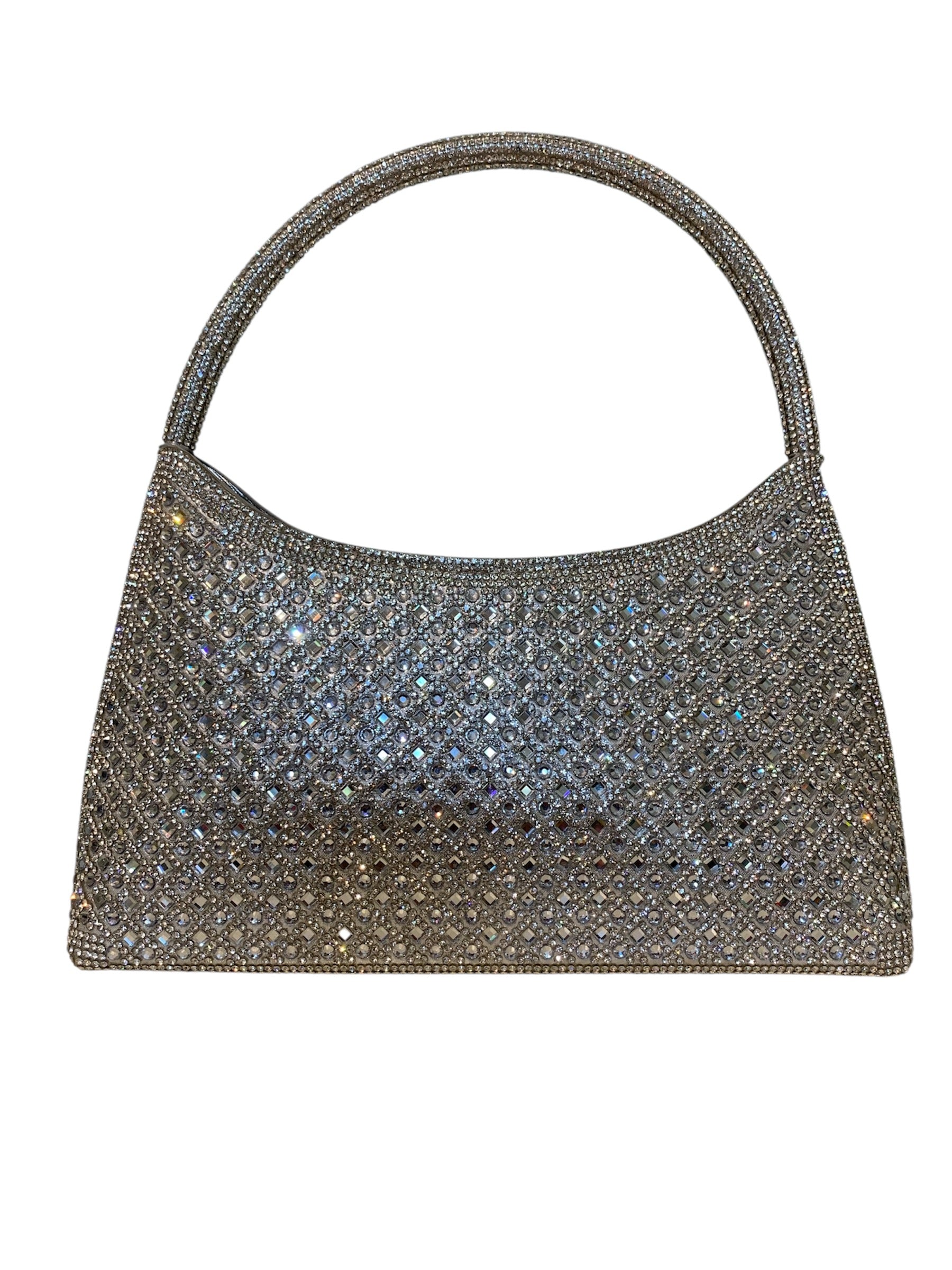 Silver beaded handbag close-up