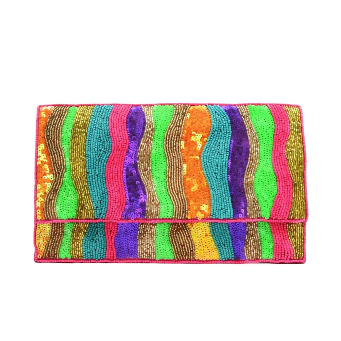 Colorful striped clutch bag close-up