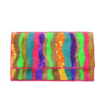 Colorful striped clutch bag close-up