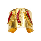 Ancient Bazaar Gold Plated Brass Cuff with Coral