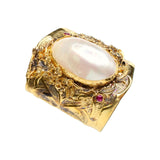 Ancient Bazaar Gold Plated Brass Cuff with Mother of Pearl
