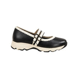 All Black Double-Scalloped Mary Jane Flats K118