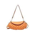 Orange handbag with woven texture and gold accents