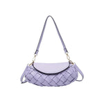 Lavender handbag with woven texture and gold accents