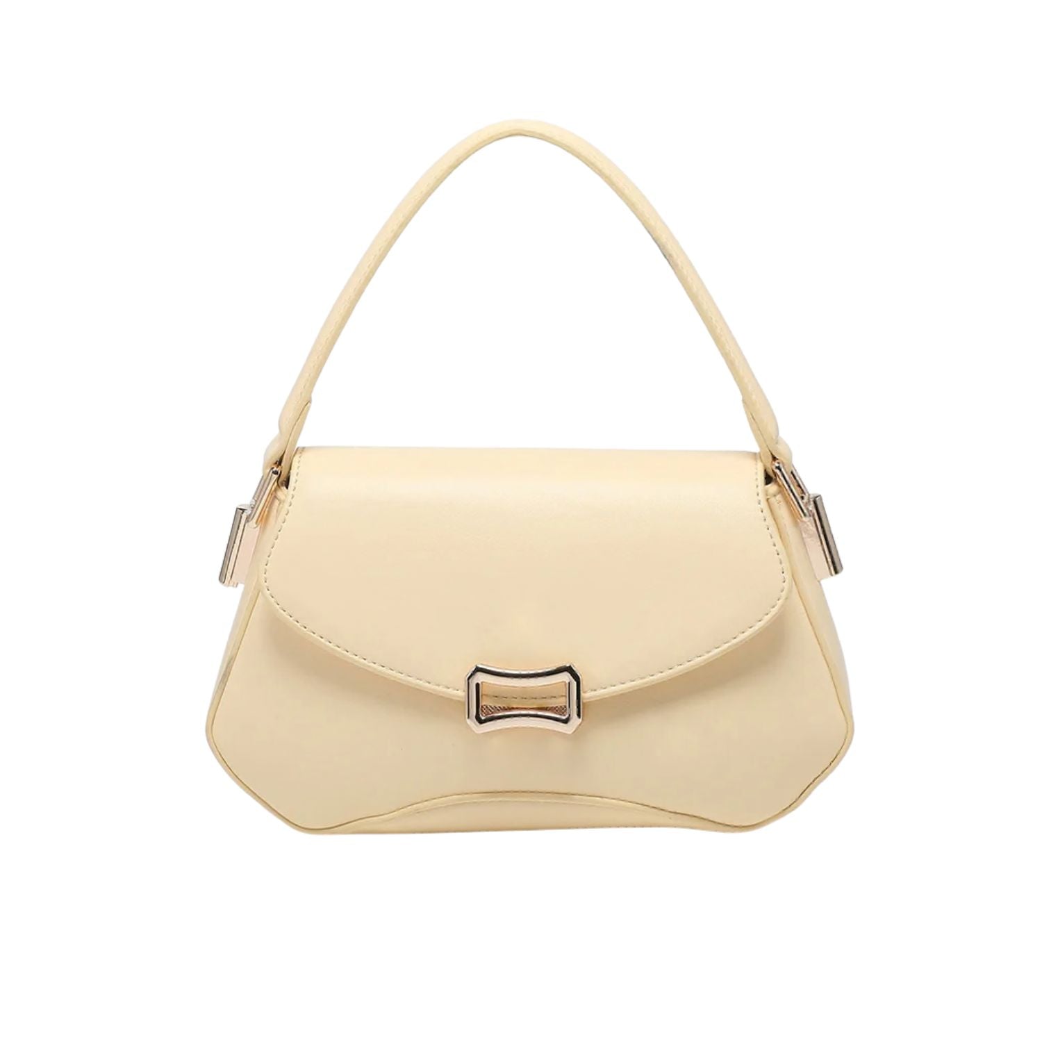 Beige handbag with a gold clasp 