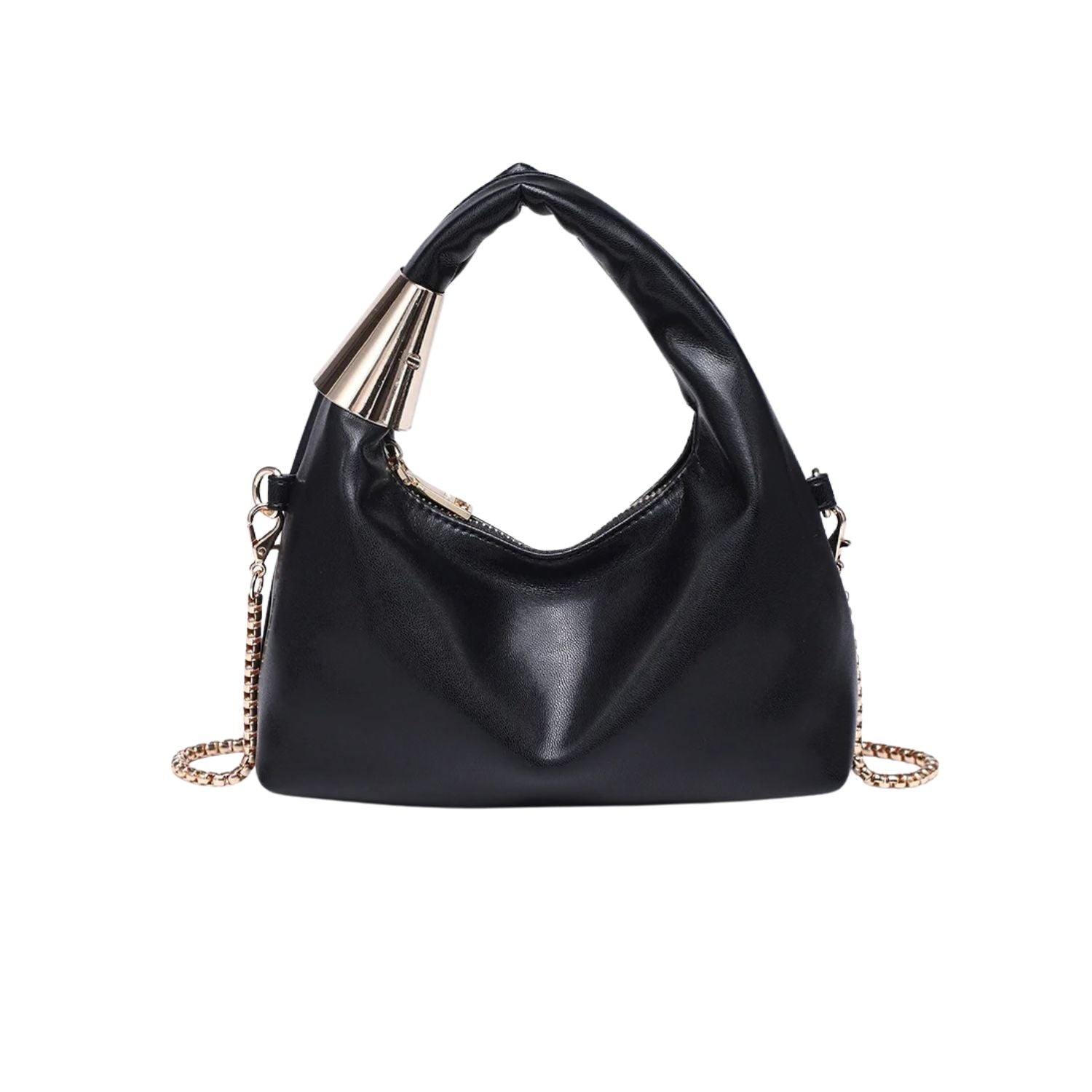 Black handbag with gold chain 