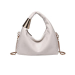 White handbag with gold chain and handle 