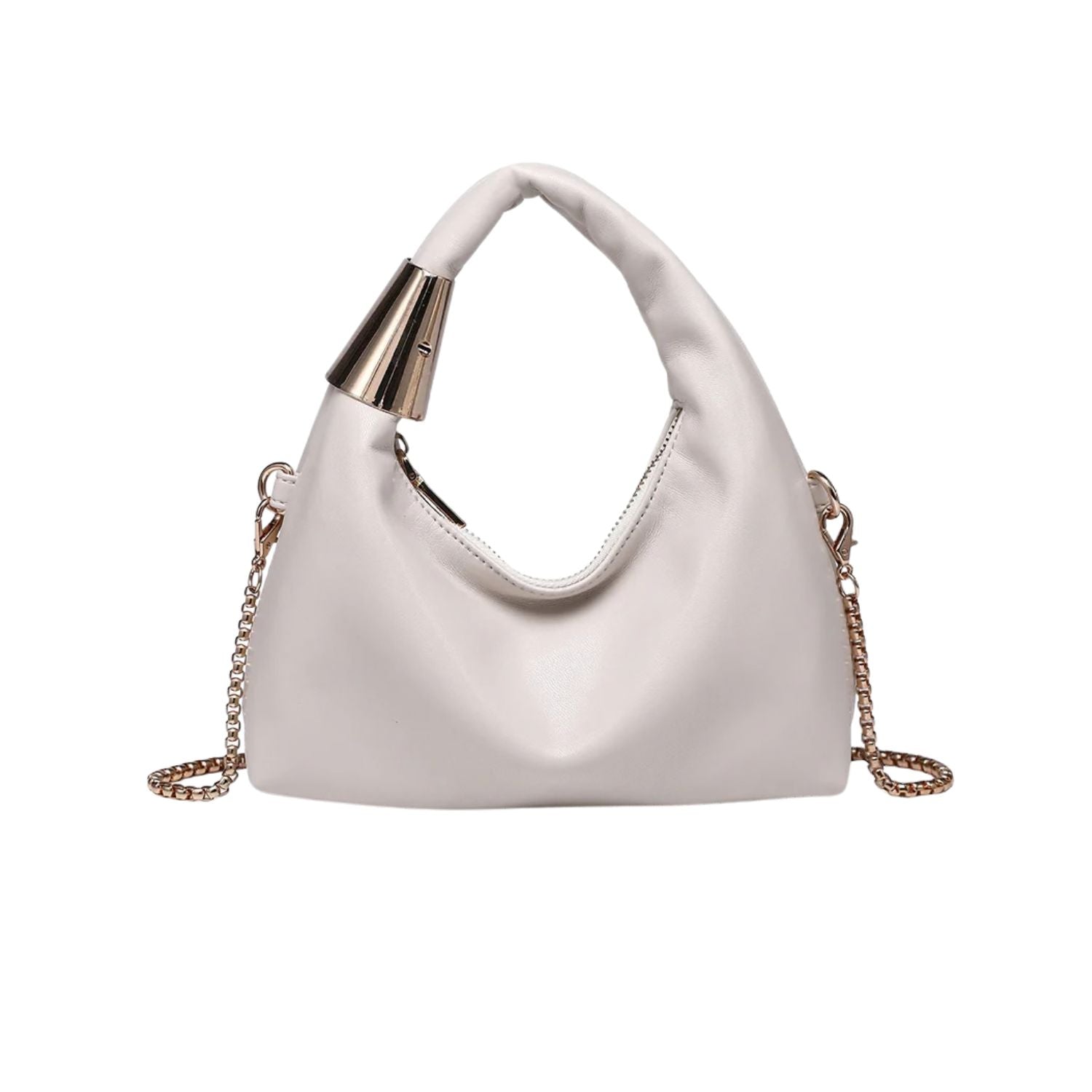 White handbag with gold chain and handle 