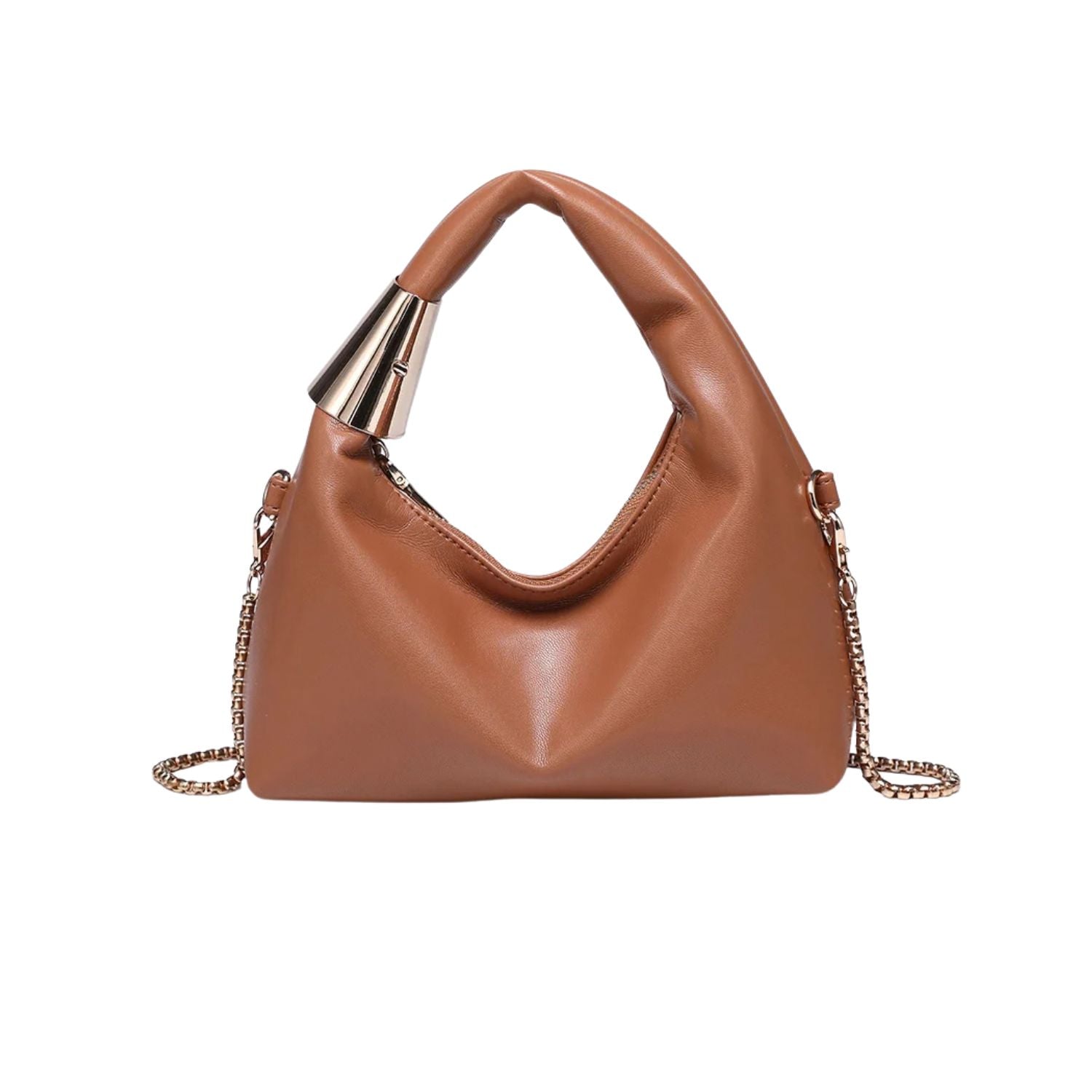 Brown handbag with gold chain and handle 