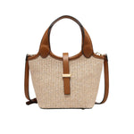 Woven handbag with brown leather accents 