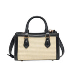 Black and beige handbag with straw texture 