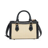 Black and beige handbag with straw texture 