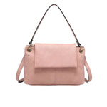 Pink handbag with gold accents 