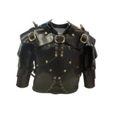Black leather jacket handbag with gold accents