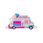 Colorful ice cream truck-shaped handbag with gold chain shoulder strap
