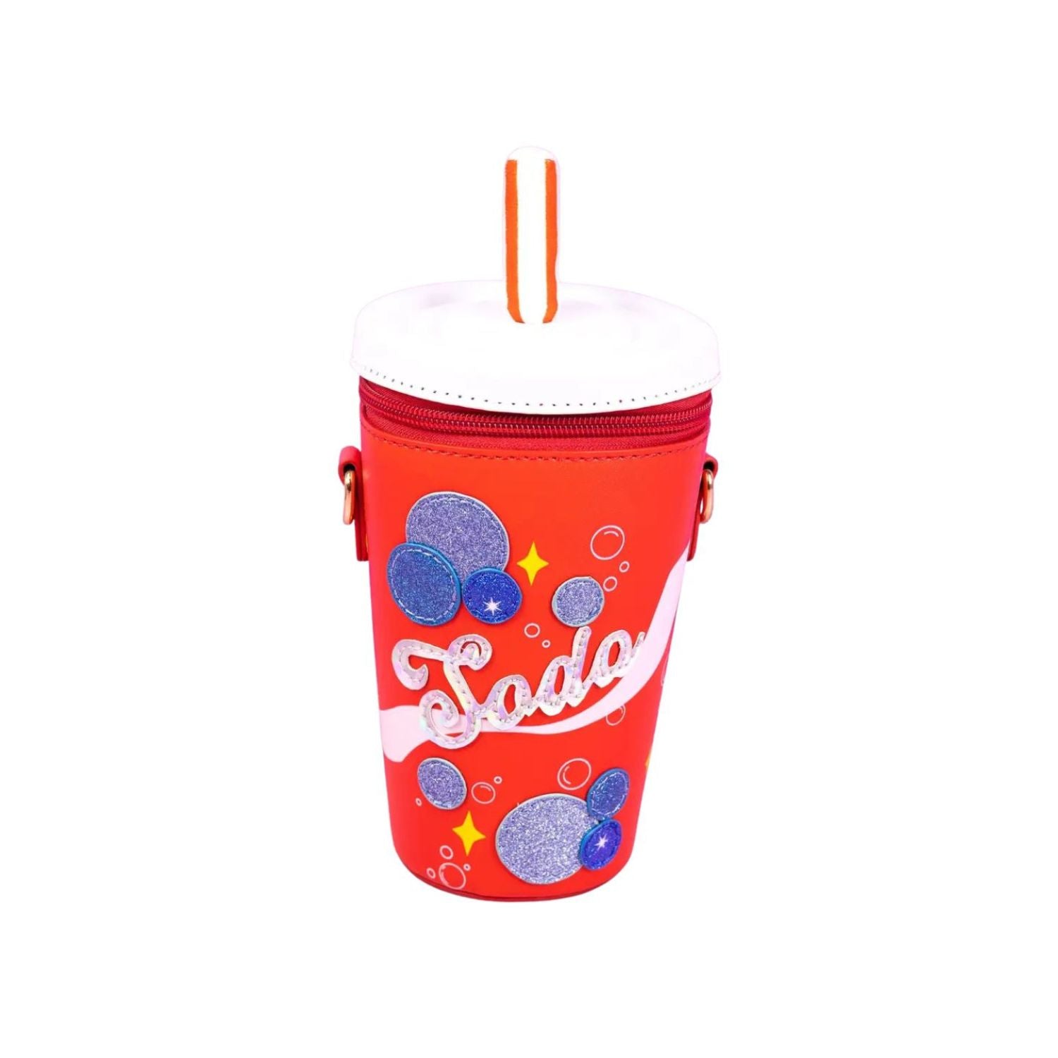 Red soda cup handbag with lid and straw