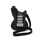 Black guitar-shaped bag with silver details