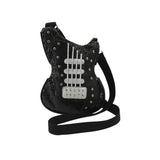 Black guitar-shaped bag with silver details
