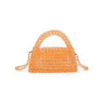 orange beaded evening bag with handle and removable strap