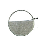 Silver half-circle clutch bag with rhinestone embellishments 