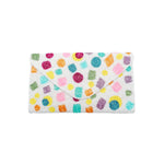 Colorful patterns on a white pouch