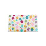 Colorful patterns on a white pouch