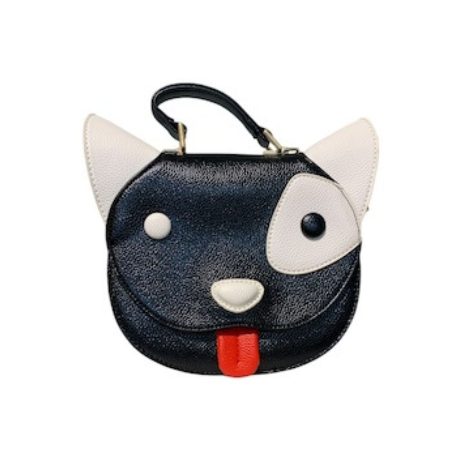 Black cat-shaped purse with white accents