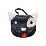 Black cat-shaped purse with white accents