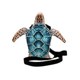 Turtle-shaped bag with blue shell pattern 
