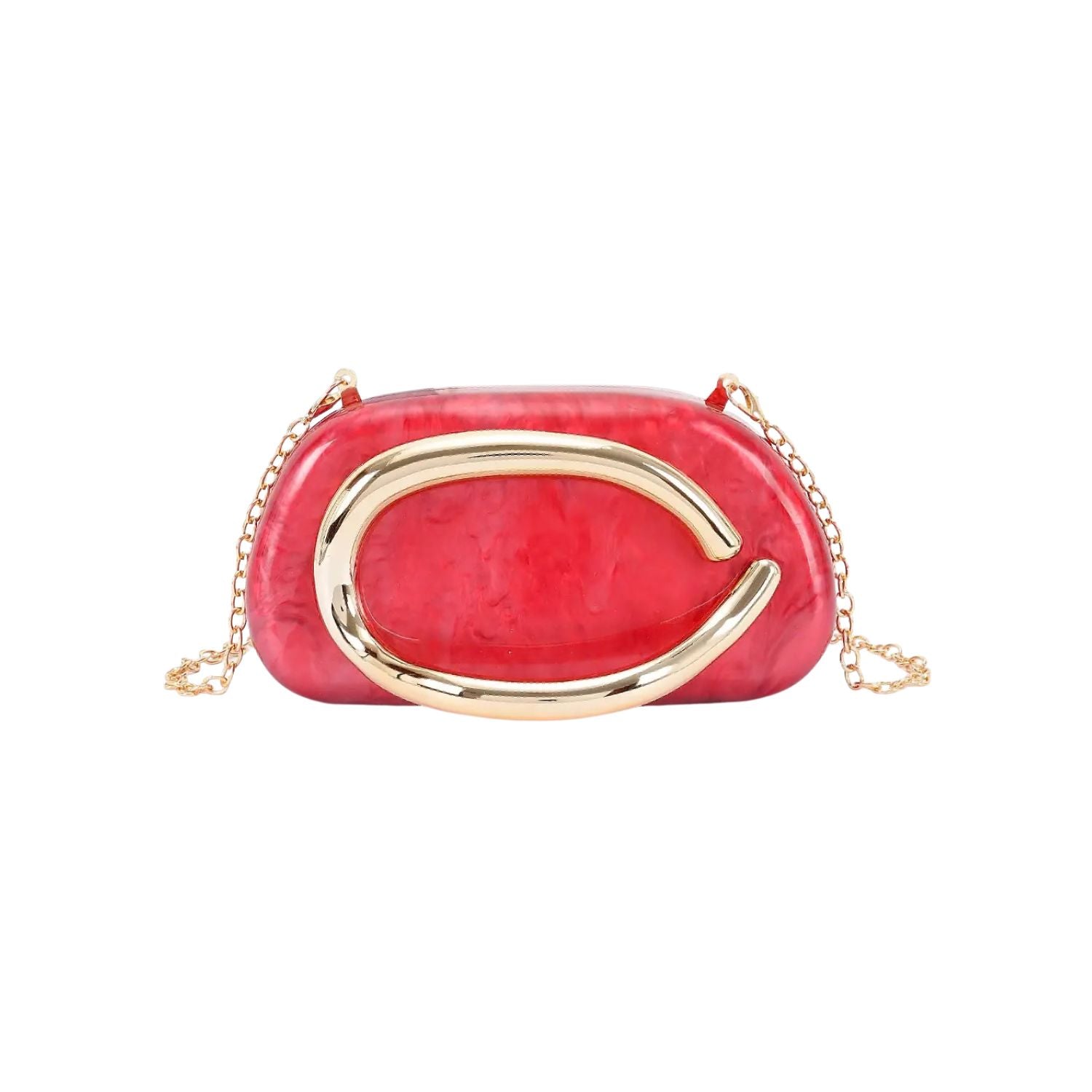 Red clutch bag with gold chain 