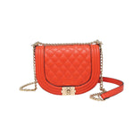 Orange quilted handbag with gold chain strap 
