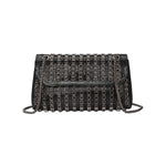 Black beaded patterned handbag with black chain strap
