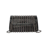 Black beaded patterned handbag with black chain strap