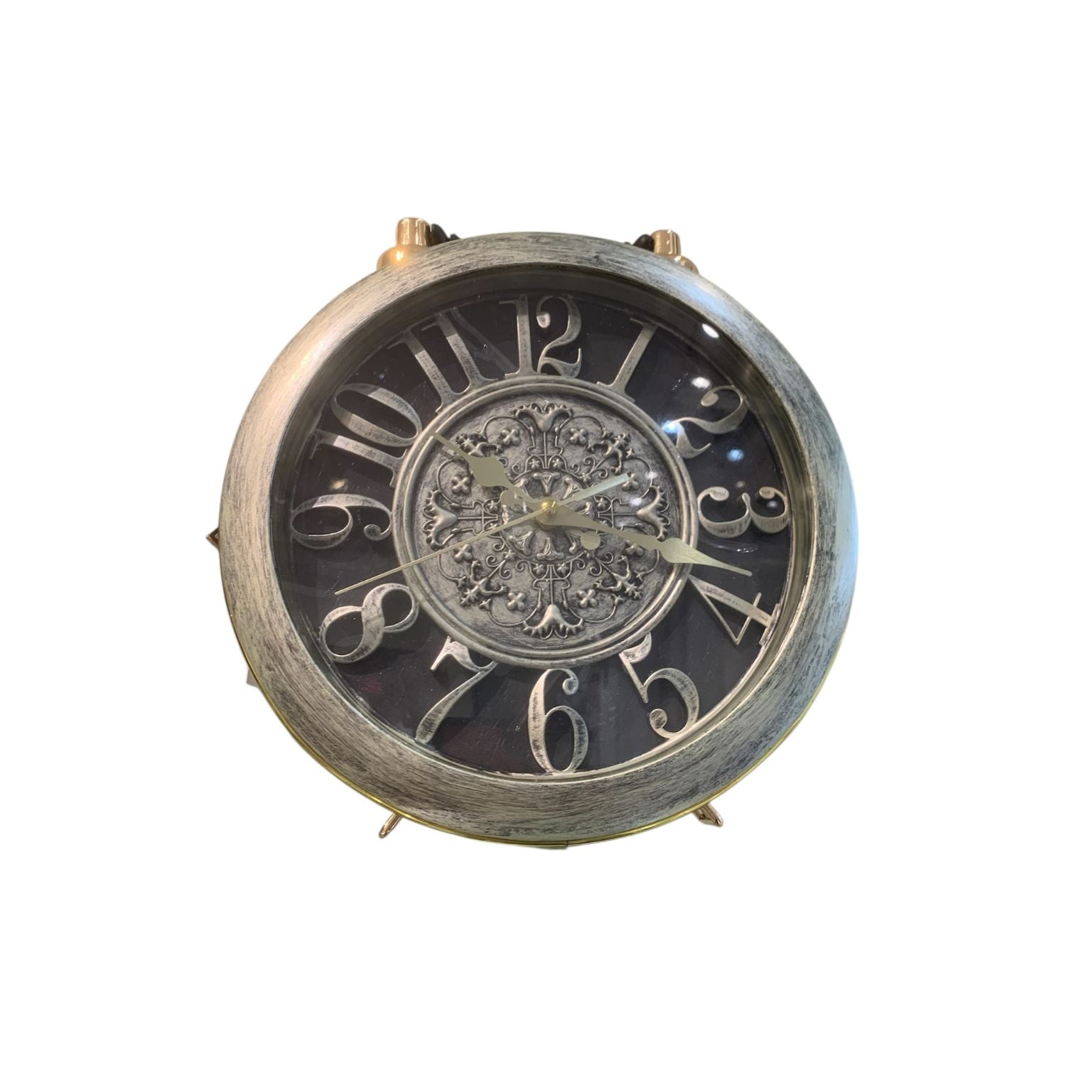 Decorative clock handbag with intricate design 