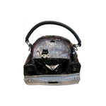 Black car-shaped handbag with a black handle 