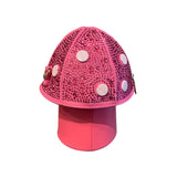 Pink mushroom cap handbag with bejeweled embellishments 