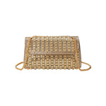 Gold beaded patterned handbag with gold chain strap