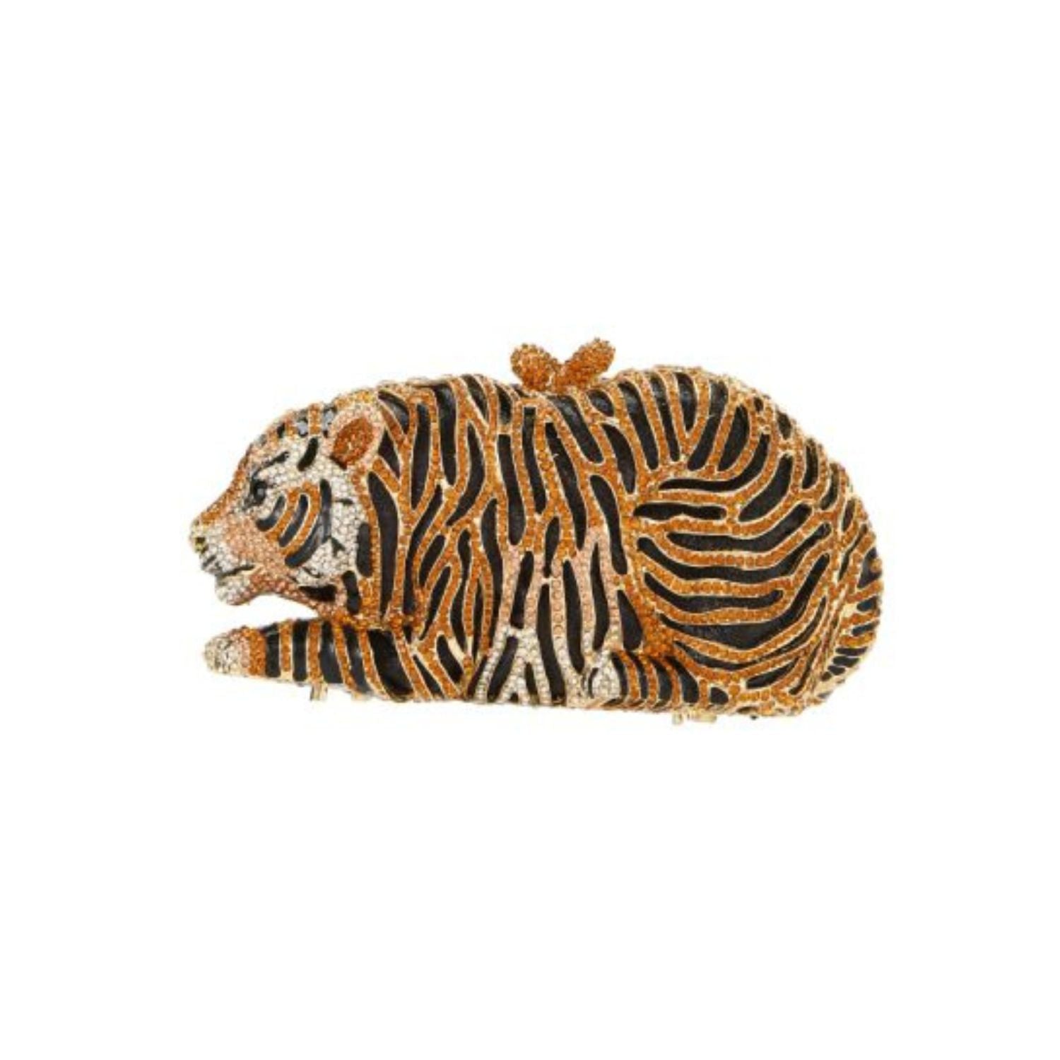 Tiger-shaped clutch with black and orange stripes 