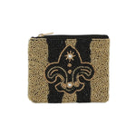 Beaded clutch with a fleur-de-lis design 