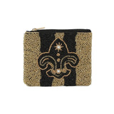 Beaded clutch with a fleur-de-lis design 