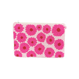 Colorful beaded pouch with pink floral pattern 