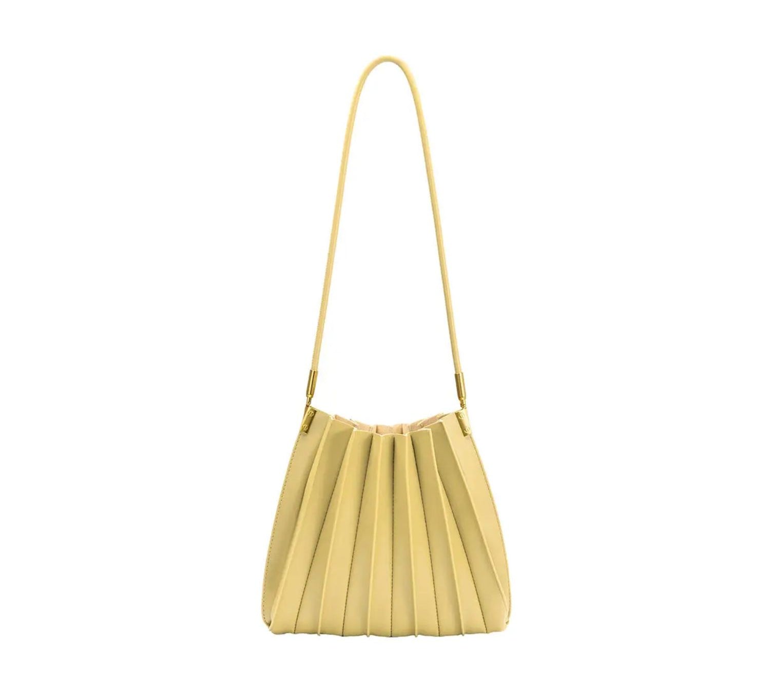 yellow pleated shoulder bag made of premium vegan leather
