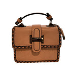 Tan handbag with decorative stitching 