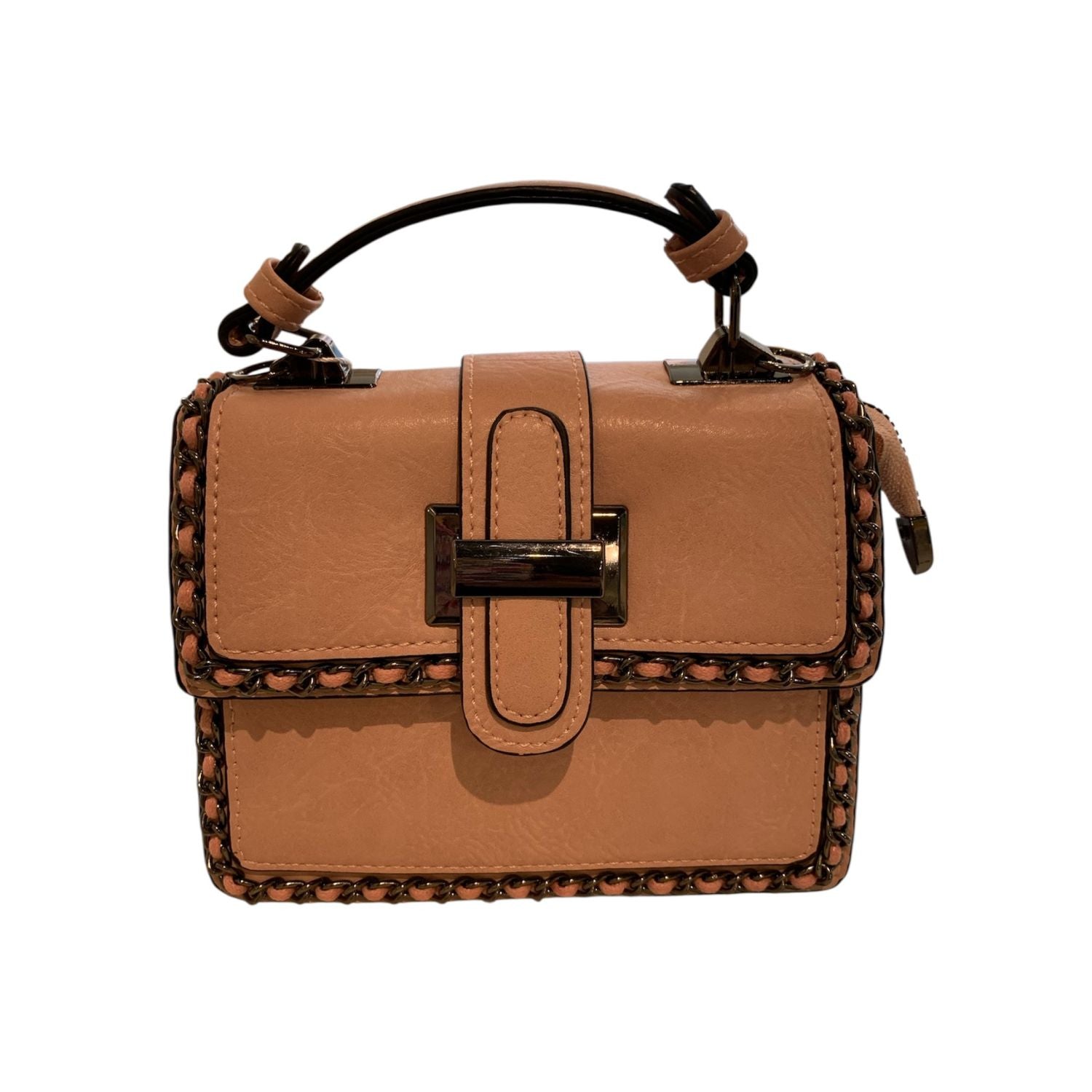 Tan handbag with decorative stitching 