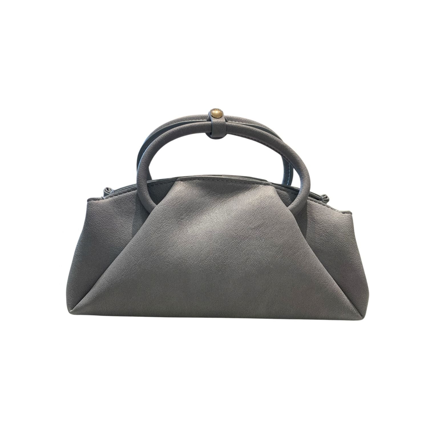 Gray handbag with circular handle 